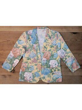 Vtg Fundamental Things Womens Petite 12 Blazer Artsy Floral Cotton Cottagecore